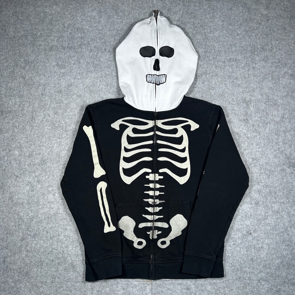Volcom Skeleton Full Zip Hoodie youth XL Black White Stone Goth Skater Halloween